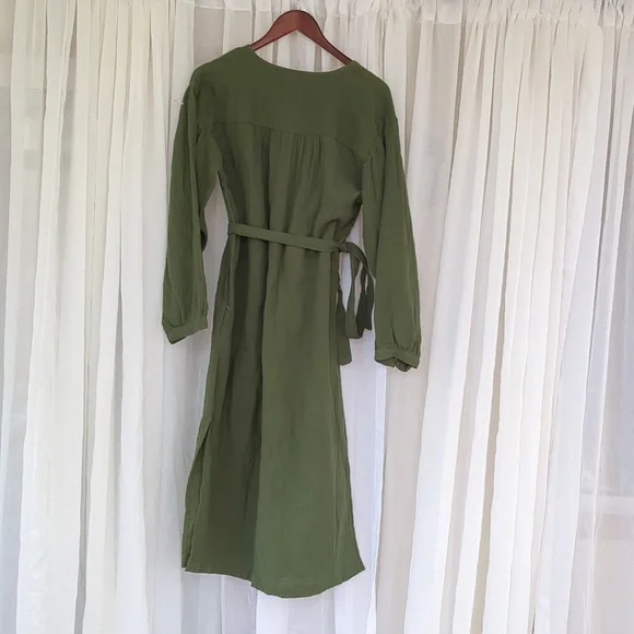 NWT Women's Balloon Long Sleeve Tie-Front Shirtdress Universal Thread Green Sz S - Picture 9 of 11